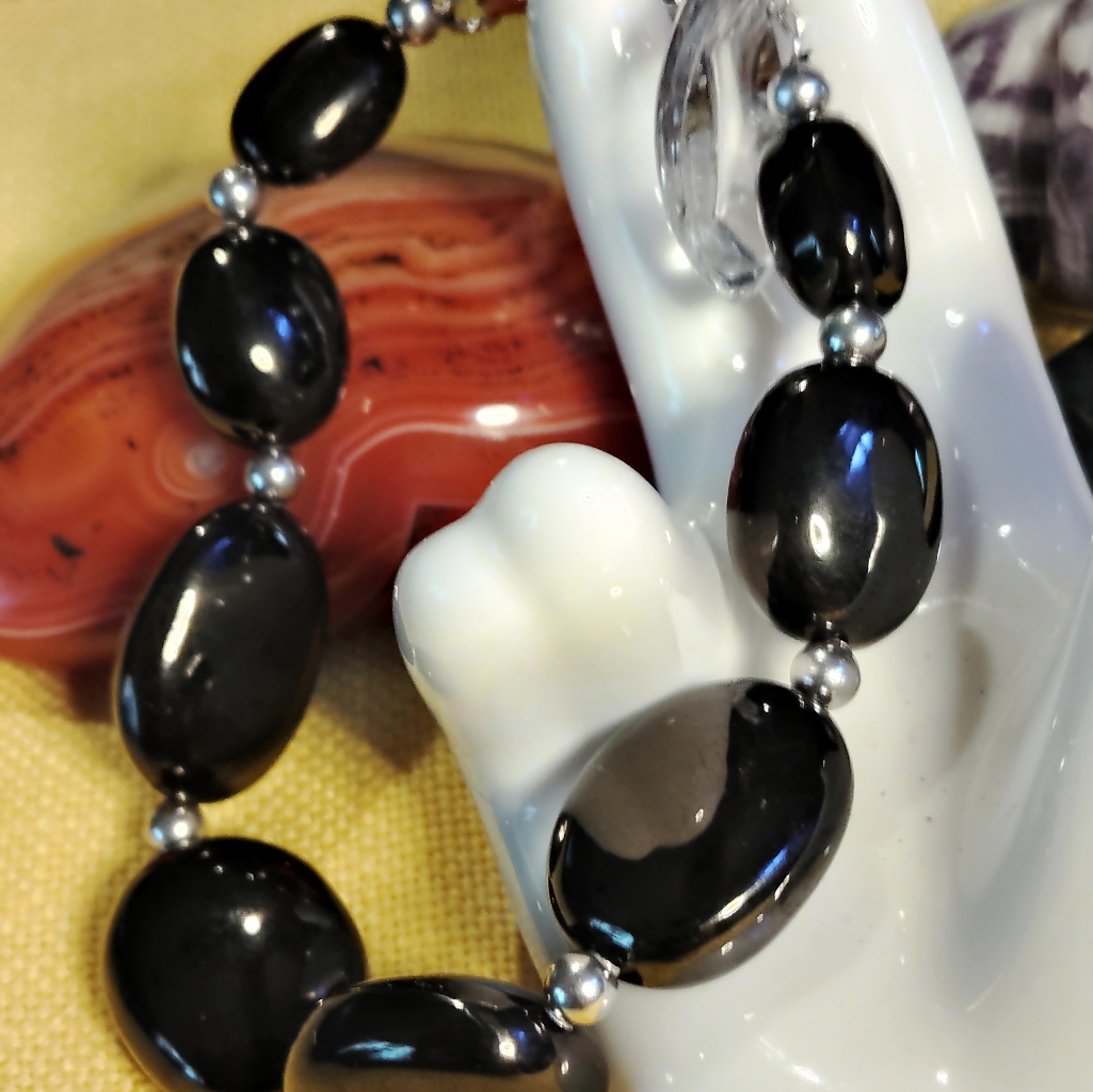 Men' - Scrumptious Shungite. Large Oval Cabochons, Sterling Silver Adjust. Bra